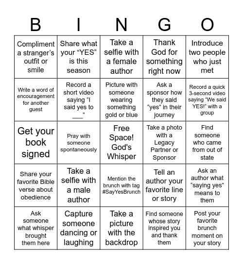 Say Yes Bingo! Bingo Card