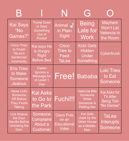 TaLea&Cisco Life Bingo Card