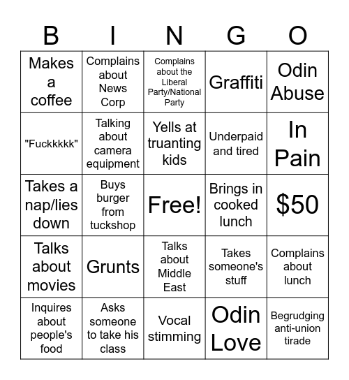 Joe Bingo Card