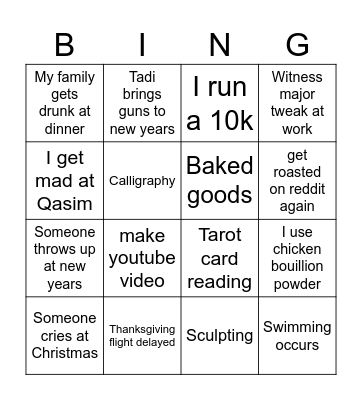 2025 end of year bingo Card