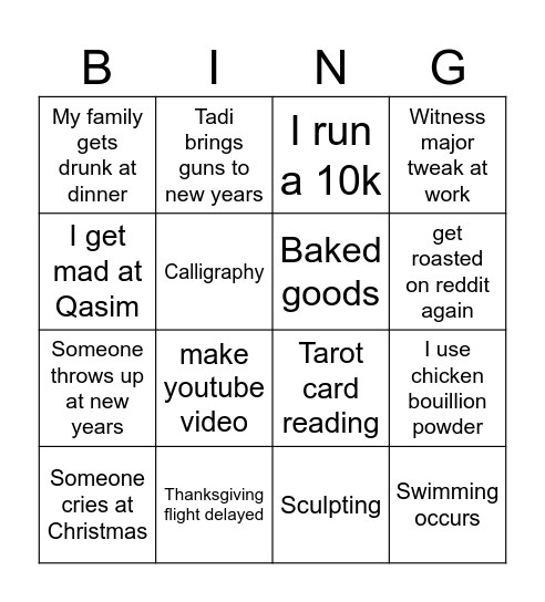 2025 end of year bingo Card