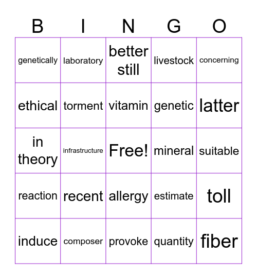 LT Book V Lesson 4 Bingo Card