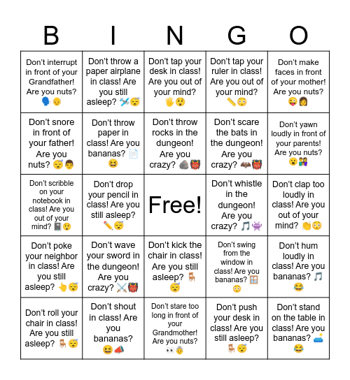 B18 L14 Don’t whistle in the dungeon! Are you crazy? 🎵👾 Bingo Card