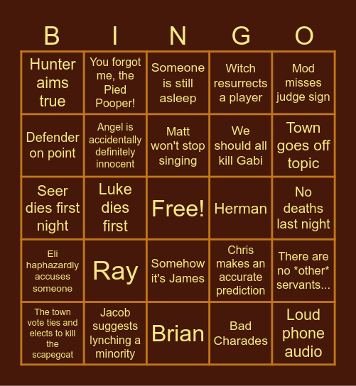 The Werewolves of Miller's Hollow Bingo Card