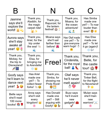 B18 L17 Disney Version Bingo Card