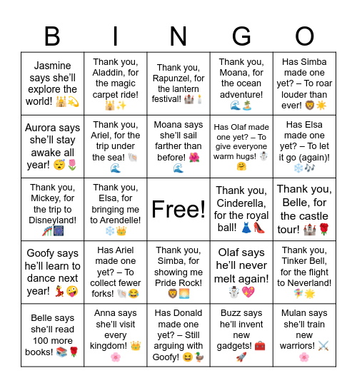 B18 L17 Disney Version Bingo Card