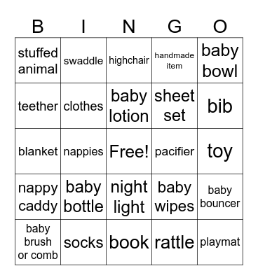 Baby bingo Card