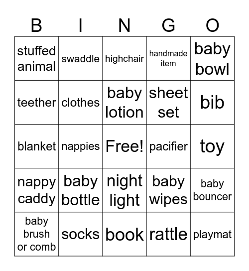 Baby bingo Card