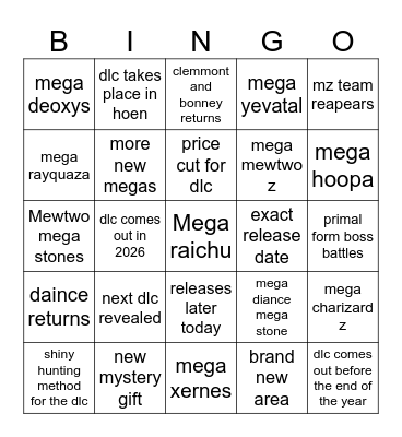 za dlc Bingo Card