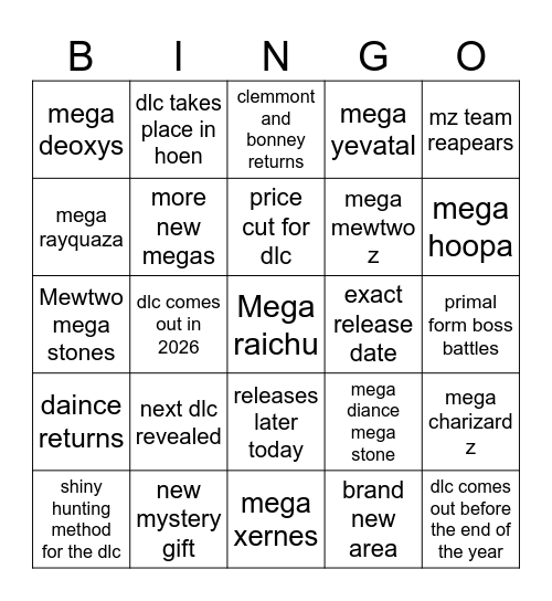 za dlc Bingo Card