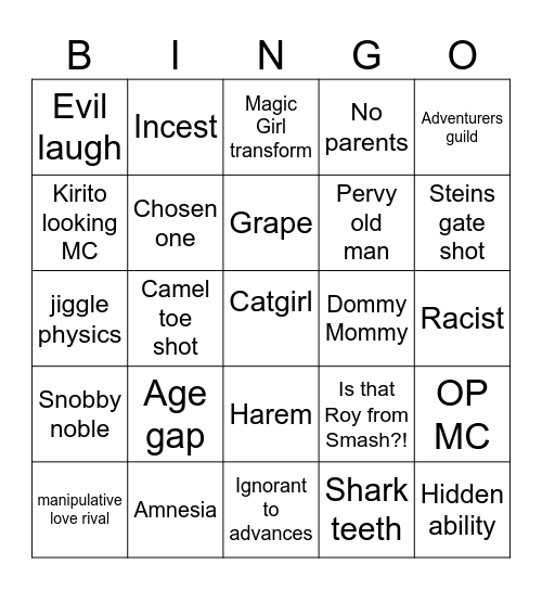 IDEK MAN, ANIME OR SOMETHING Bingo Card