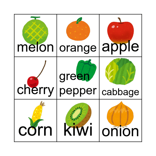 Fruits and Vegetables Bingo Card