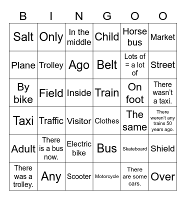 UNIT 4: GETTING AROUND! Bingo Card