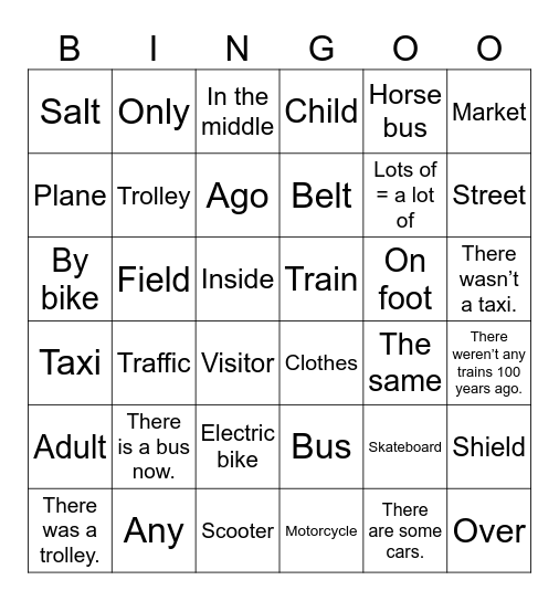 UNIT 4: GETTING AROUND! Bingo Card