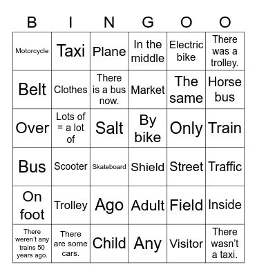 UNIT 4: GETTING AROUND! Bingo Card