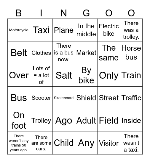 UNIT 4: GETTING AROUND! Bingo Card