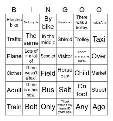 UNIT 4: GETTING AROUND! Bingo Card