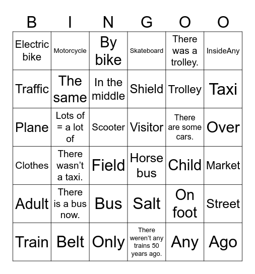 UNIT 4: GETTING AROUND! Bingo Card