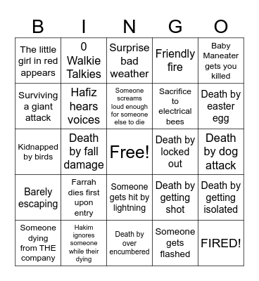 Lethal Bingo Card