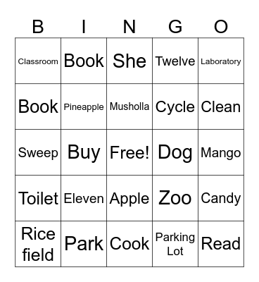 School Bingo Card