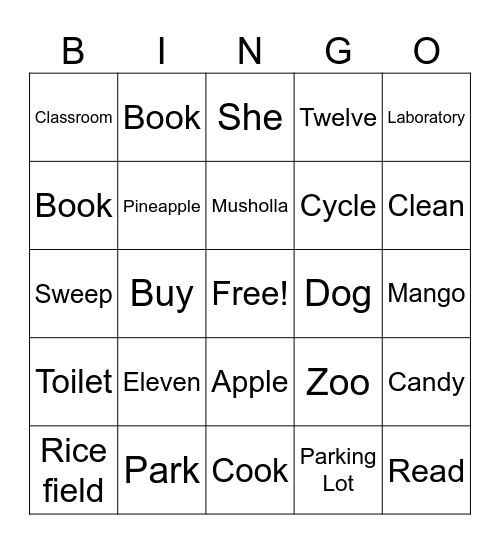 School Bingo Card