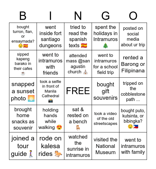 Bingo Plus: Intramuros Edition Bingo Card
