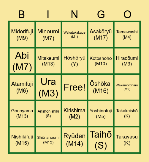 Sumo 2025 Kyusyu Bingo Card