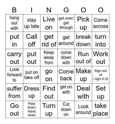 bingo phrasal verbs unit 1,2,3 Bingo Card