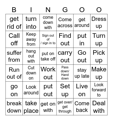 phrasal verbs unit 1,2,3 Bingo Card