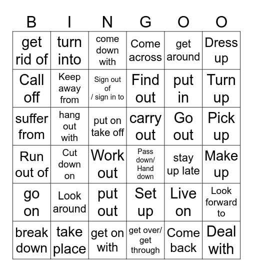 phrasal verbs unit 1,2,3 Bingo Card