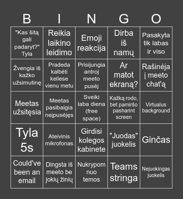 Teams meeting BINGO Card