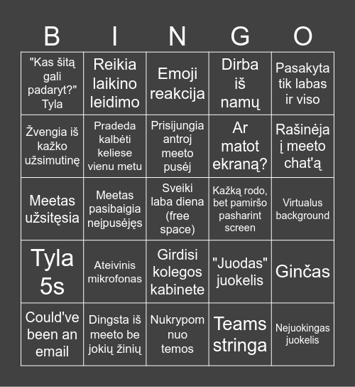 Teams meeting BINGO Card