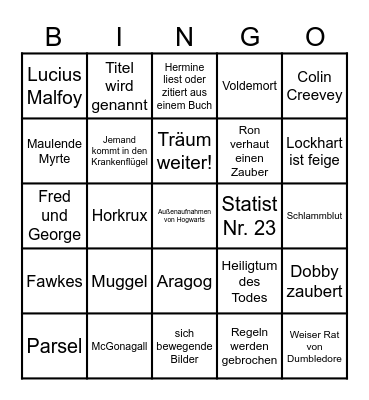 Harry Potter und die Kammer des Schreckens Bingo Card