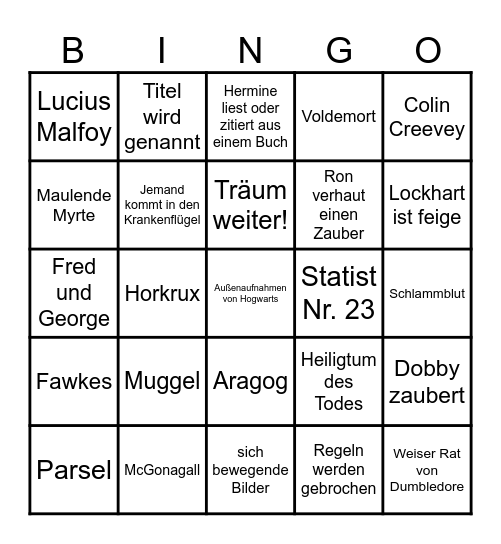 Harry Potter und die Kammer des Schreckens Bingo Card