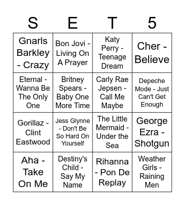 Music Bingo Set 5 Bingo Card