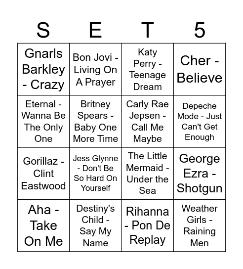 Music Bingo Set 5 Bingo Card