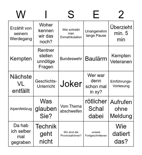 PRA Bingospaß Bingo Card