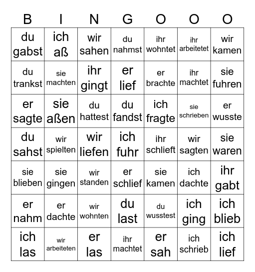 Präteritum Bingo Card
