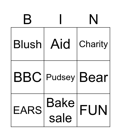 Children in need Bingo Card