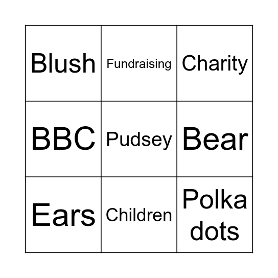 Children in need Bingo Card