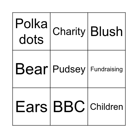 Children in need Bingo Card