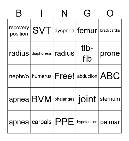 BERT Bingo Card