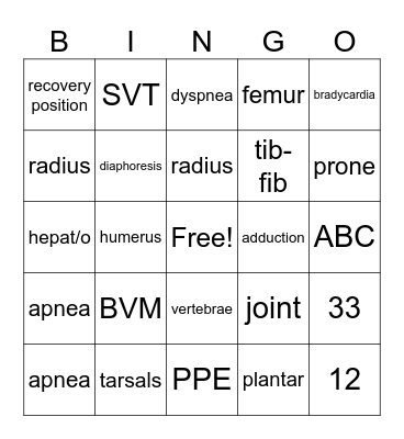 BERT Bingo Card