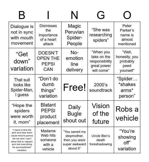 It's webbin' time Bingo Card