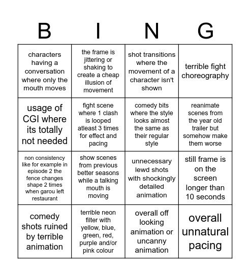 One punch man season 3 bingo Card
