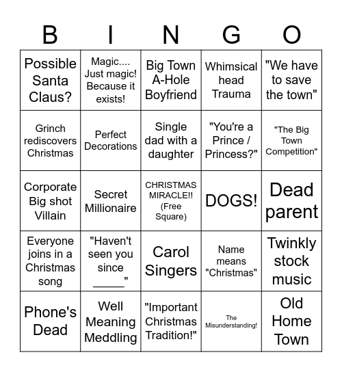 Hallmark Movie Bingo Card