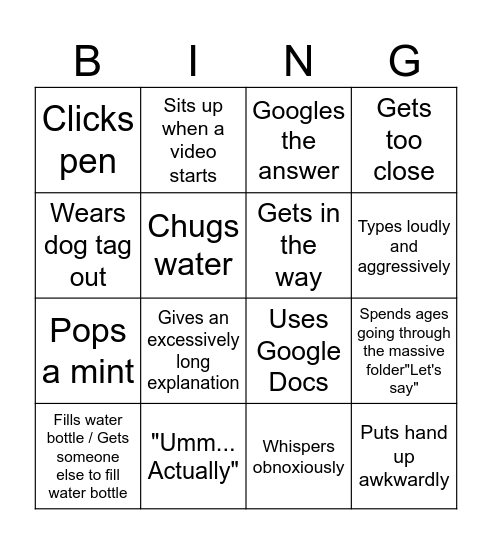 Jenry Bingo Card