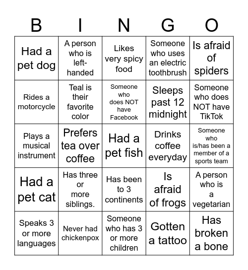 MSSA BINGOOOOO Bingo Card