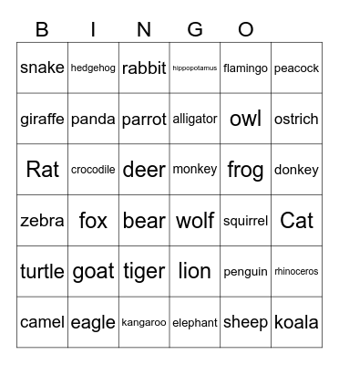 Animals Bingo Card