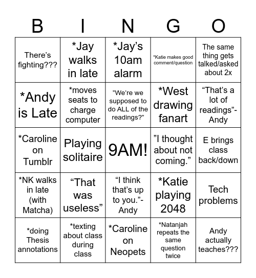 Teaching Practicum! Bingo Card